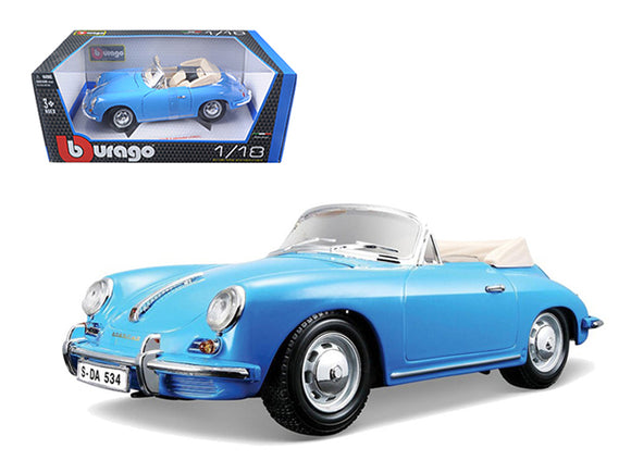 1961 Porsche 356B Convertible Blue 1/18 Diecast Car Model by Bburago