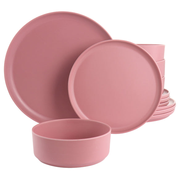 Gibson Home Canyon Crest 12 Piece Round Melamine Dinnerware Set in Pink