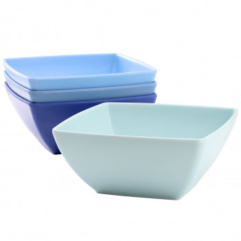 Home 4 Piece 6 Inch Square Melamine Dinner Bowl Set in Assorted Blue