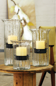 Ribbed Glass Candle Cylinder W Rustic Insert  Large Clear