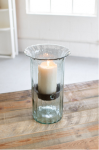 Ribbed Glass Candle Cylinder W Rustic Insert  Medium Clear