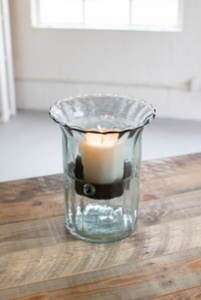 Ribbed Glass Candle Cylinder W Rustic Insert  Small Clear