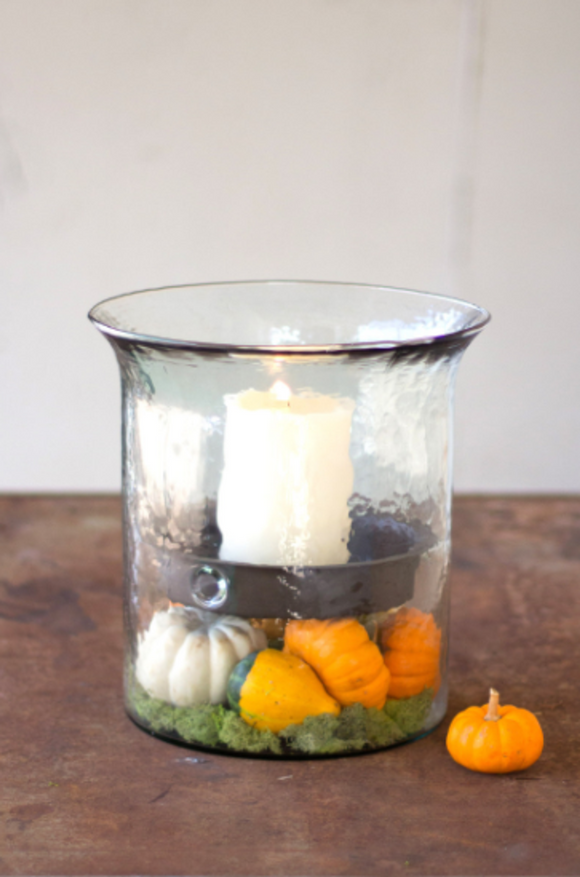 Giant Glass Candle Cylinder With Rustic Insert  Green