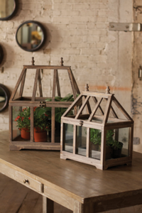 Set Of Two Wood And Glass Terrariums  Natural