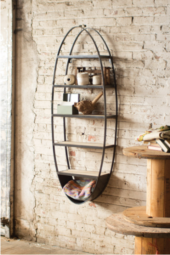 Metal And Wood Oval Wall Shelf 22