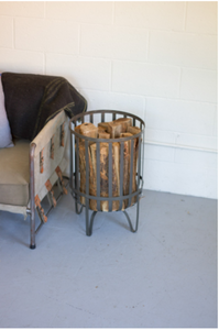 Round Log Holder With Canvas Kindling Sling  Grey