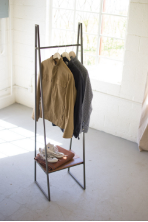A-Frame Metal Rack With Lower Wood Shelf  Grey