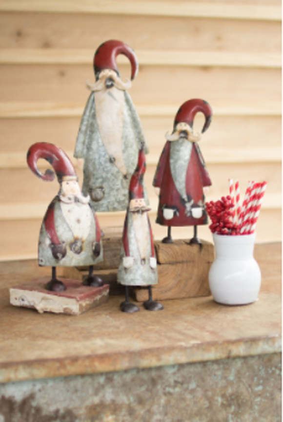 Set Of Four Galvanized And Painted Santas  Multi