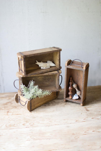 WOODEN BRICK MOLD WITH IRON HANDLES  Brown