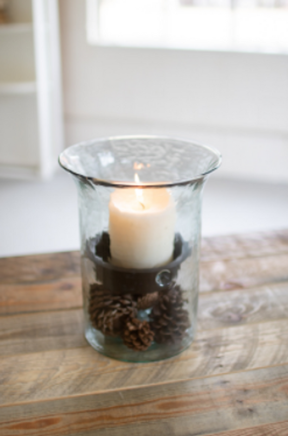Original Glass Candle Cylinder W Rustic Insert  Small Clear