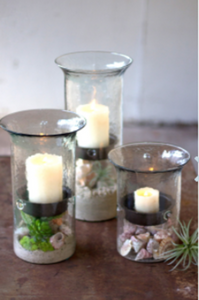 Original Glass Candle Cylinder W Rustic Insert  Large Clear