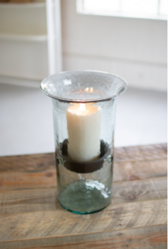 Original Glass Candle Cylinder W Rustic Insert  Medium Clear