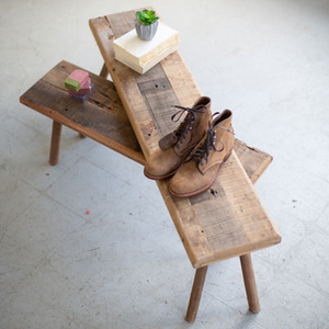 Set Of Two Recycled Wood Accent Benches  Brown