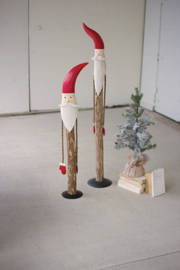 Set Of Two Wood And Painted Metal Santas  Multi