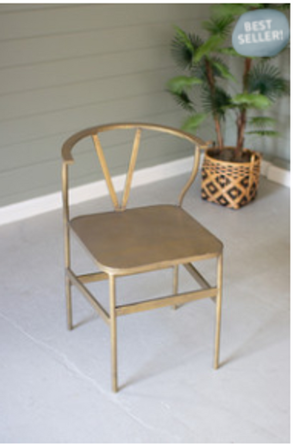 Antique Brass Finish Metal Wishbone Chair  Gold