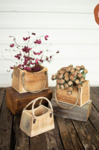 Set Of Three Rustic Recycled Wood Hand Bag Planters  Natural