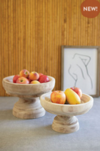 Set Of Two Turned Wooden Compotes  Natural