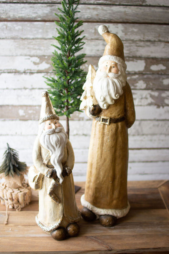 Set Of Two Resin Santas  Cream, Tan