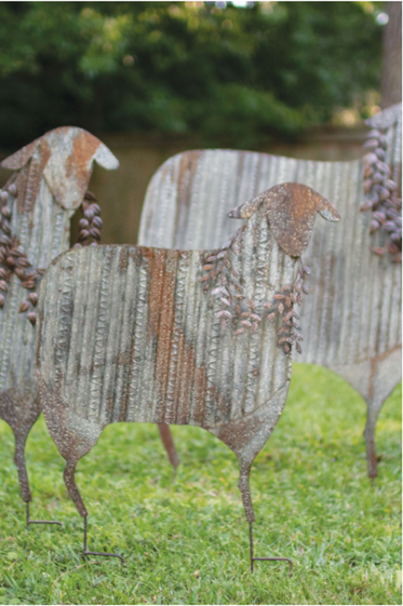 Set Of 3 Corrugated Metal Christmas Sheep Yard Art Largest 32
