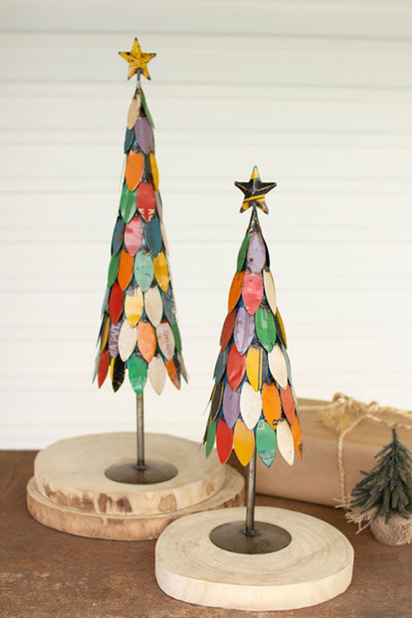 Set Of Two Recycled Metal Christmas Trees  Multi