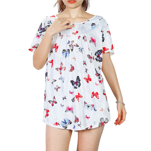 Women Summer Shirts Tops Loose Short Sleeve T Shirts Casual Floral Printed Button Shirts Blouse S-XXL