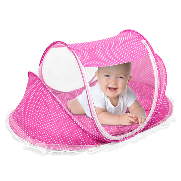 Foldable Baby Travel Bed Portable Infant Mosquito Net Tent Crib Cradle w/ Pillow Mattress Music Box for 0-3 Kids
