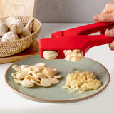 2-in-1 Garlic Press Garlic Crushing Tool Nylon Plastic Garlic Peeler | Easy to Clean Garlic Press No Peeling Needed, Finger Odor Free | Red