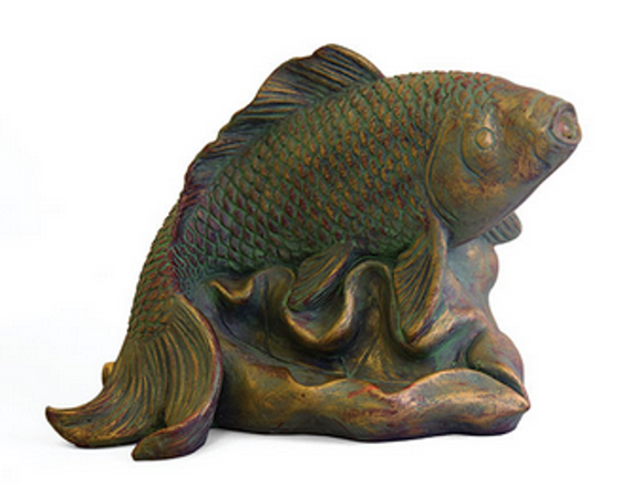 Spouting Pond Statue, Cast In Resin, Coated Brass Barbed Fittings.  Fish