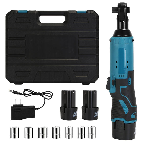 3/8” Cordless Electric Ratchet Wrench Set Right Angle Wrench with 2Pcs 1200mAh Batteries and Charger 7 Sockets 400RPM