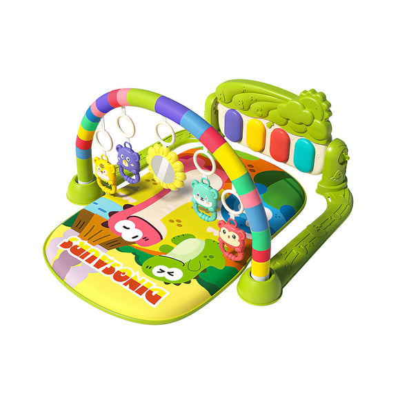 2 In 1 Baby Gym Play Mat Tummy Time Mat Musical Activity Center with 5 Rattle Toys 422 Melodies for 0-12 Months Old Space Dinosaur Unicorn