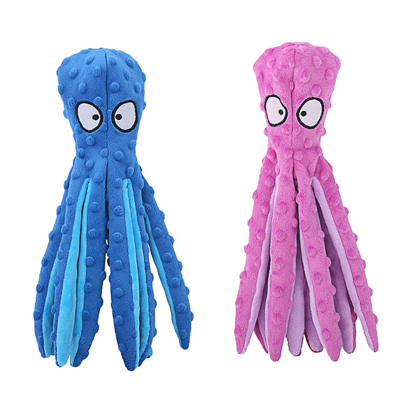 2Pcs Squeaky Dog Toys No Stuffing Crinkle Plush Octopus Dog Teething Toy Interactive Dog Toy Dog Training Toy For Puppy Small Medium Large Dog