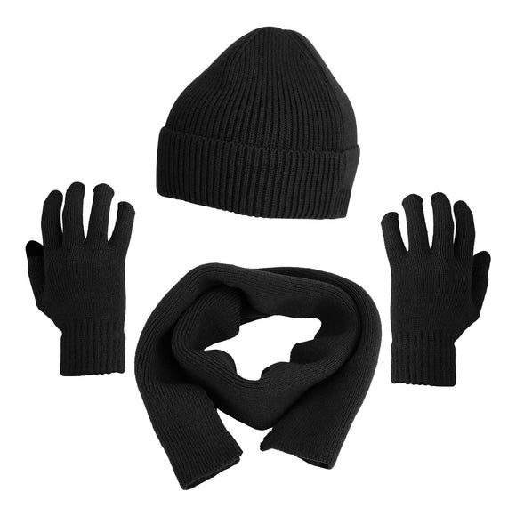Winter Knitted Hat Scarf Gloves 3Pcs Winter Warm Beanie and Touch Screen Gloves Long Neck Scarf Set Knit Beanie Skull Cap Neck Warmer Anti-Slip Mitten