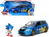 2012 Subaru Impreza WRX STI Blue Metallic with Graphics and Sonic The Hedgehog Diecast Figure "Sonic The Hedgehog" "Hollywood Rides" Series 1/24 Diecast Model Car by Jada