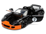 Porsche Carrera GT Convertible #7 "Gulf Oil" Black with Orange Graphics "Hyper-Spec" Series 1/24 Diecast Model