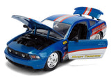 1/24 Diecast Model Car 2010 Ford Mustang GT  Rekudo Blue Metallic with Red and Silver Stripes