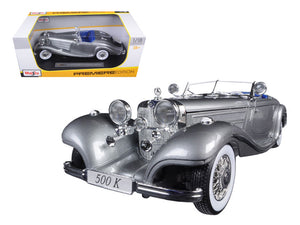 1936 Mercedes 500K Special Roadster Grey 1/18 Diecast Model Car by Maisto