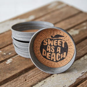 Mason Jar Lid Coaster - Sweet As A Peach - Box of 4
