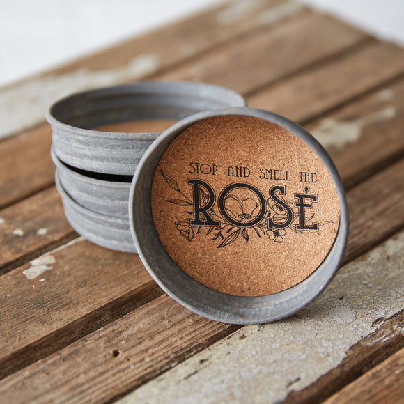 Mason Jar Lid Coaster - Stop And Smell The Rose - Box of 4