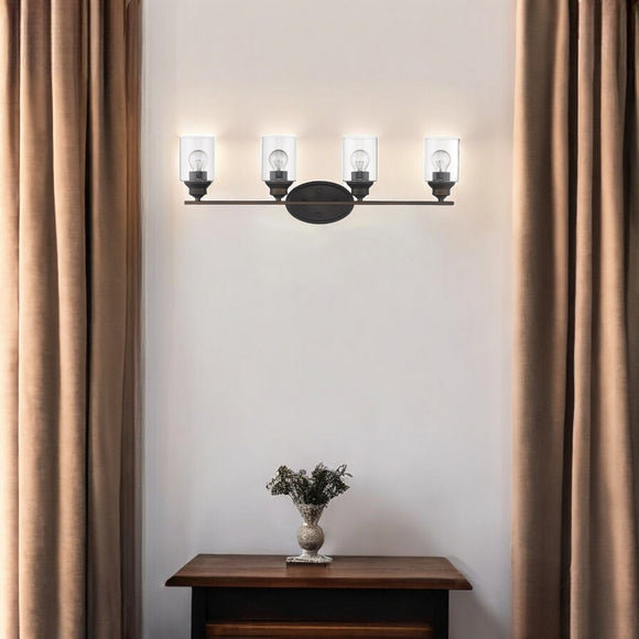 Four Light Bronze Wall Light with Clear Glass Shade