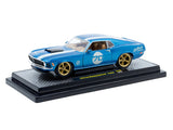 1970 Ford Mustang Sportsroof #70 Blue Metallic with White Stripes 1/24 Diecast Model Car
