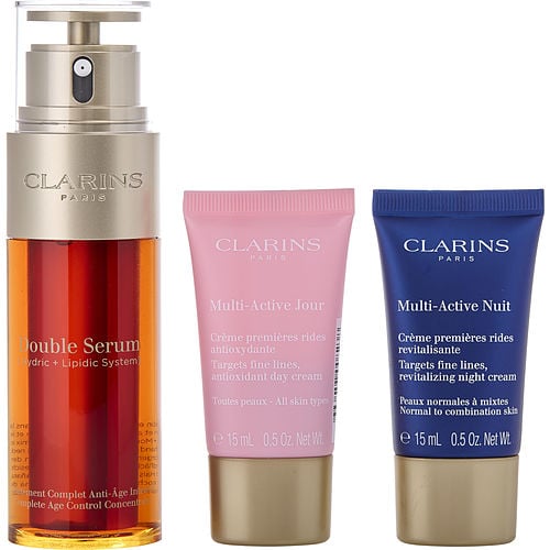 Clarins Double Serum 50ml + Multi-Active Day Cream AST 15ml + Multi-Active Night Cream N/C 15ml + Double Serum Eye Sachet 0.9ml --4pcs For WOMEN