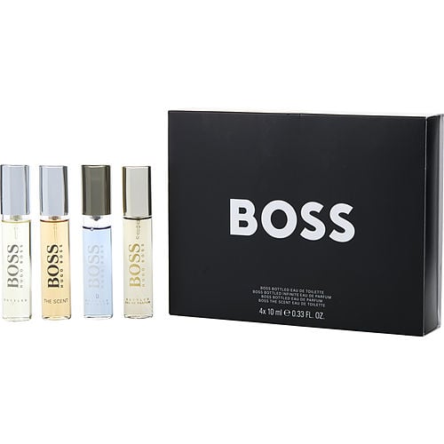 HUGO VARIETY 4 PIECE MENS VARIETY WITH BOSS THE SCENT EDT & BOSS #6 EDP & BOSS BOTTLED INFINITE EDP & BOSS #6 EDT AND ALL ARE SPRAY 0.33 OZ MINIS For MEN