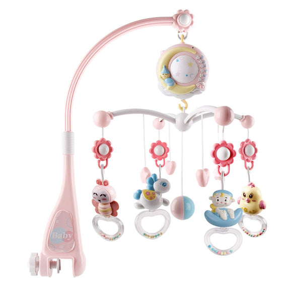 Baby Musical Crib Bed Bell Rotating Mobile Star Projection Nursery Light Baby Rattle Toy w/ Music Box Remote Control
