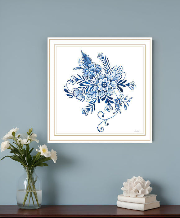 Floral Calligraphy Sketches White Framed Print Wall Art