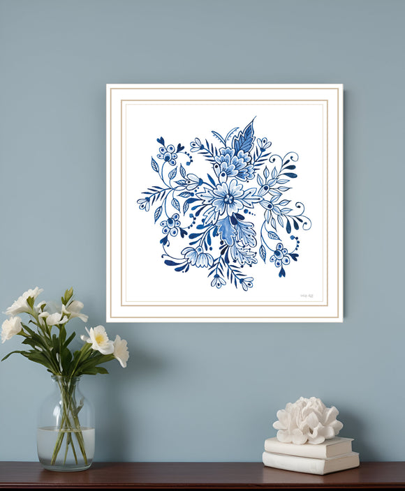 Floral Calligraphy Sketches White Framed Print Wall Art