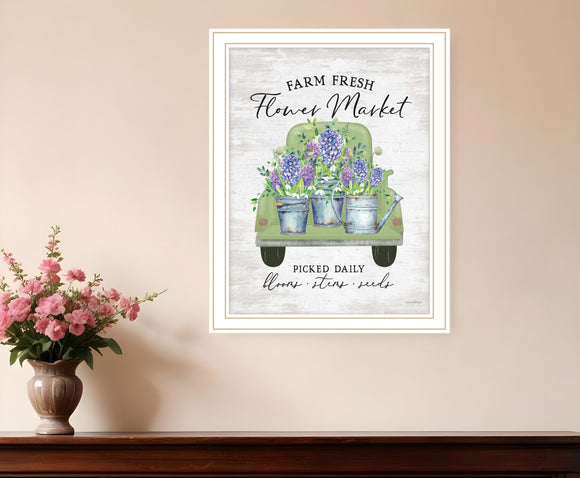 Flower Market Hyacinths White Framed Print Wall Art