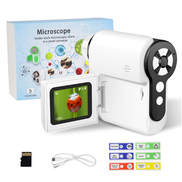 3 In 1 1000X Kids’ Microscope Telescope Camera Handheld USB Mini Microscope with LED Light 6 Sample Slides 32G MMC Card for Boys Girls Aged 6+ Years O