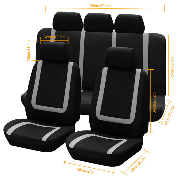 9Pcs Full Set Car Seat Covers For Auto Truck SUV Universal Front Rear Car Seats Headrest Protectors Split Bench Compatible