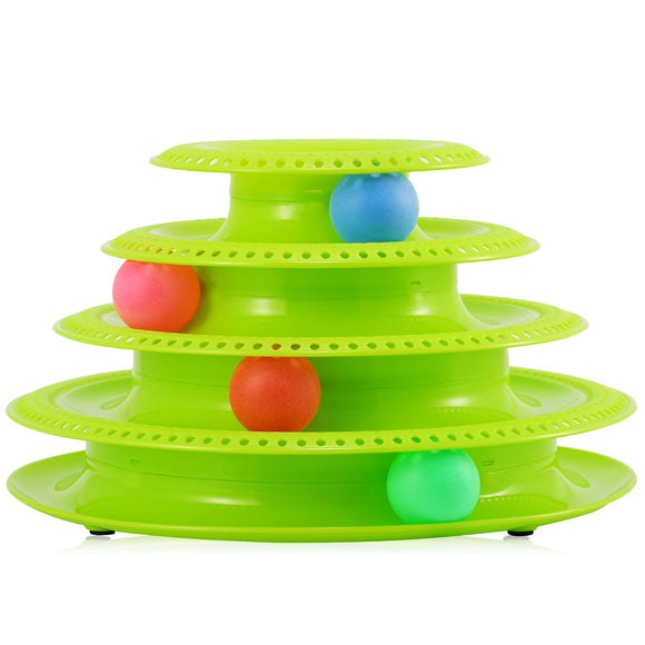 Cat Track Tower Toys 4-Layer Ball Track Interactive Cat Toys Electric Rotate Butterfly Birds