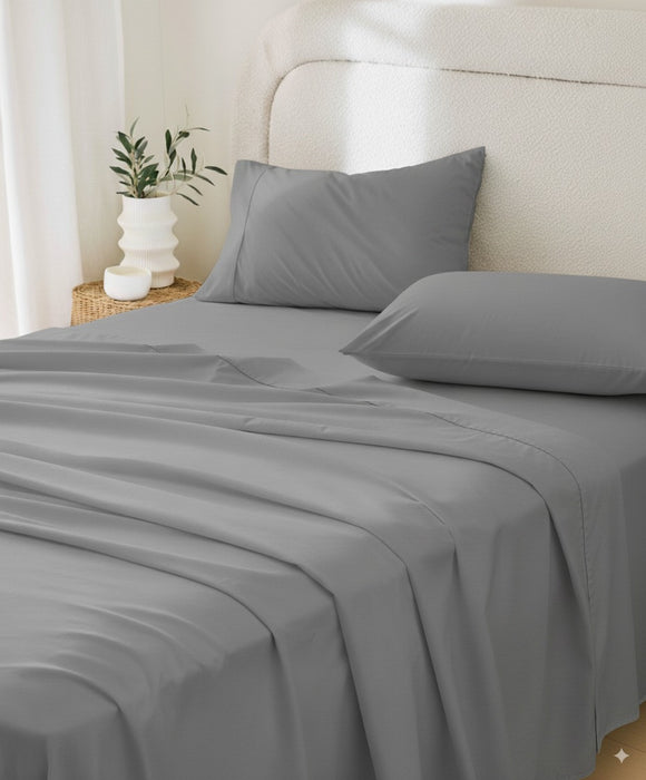 Four Piece Light Gray Cotton Queen Sheet Set